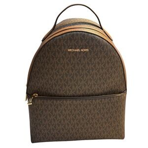 NWT Michael Kors Backpack Sheila Signature MK Brown Tan Leather Gold Hardware